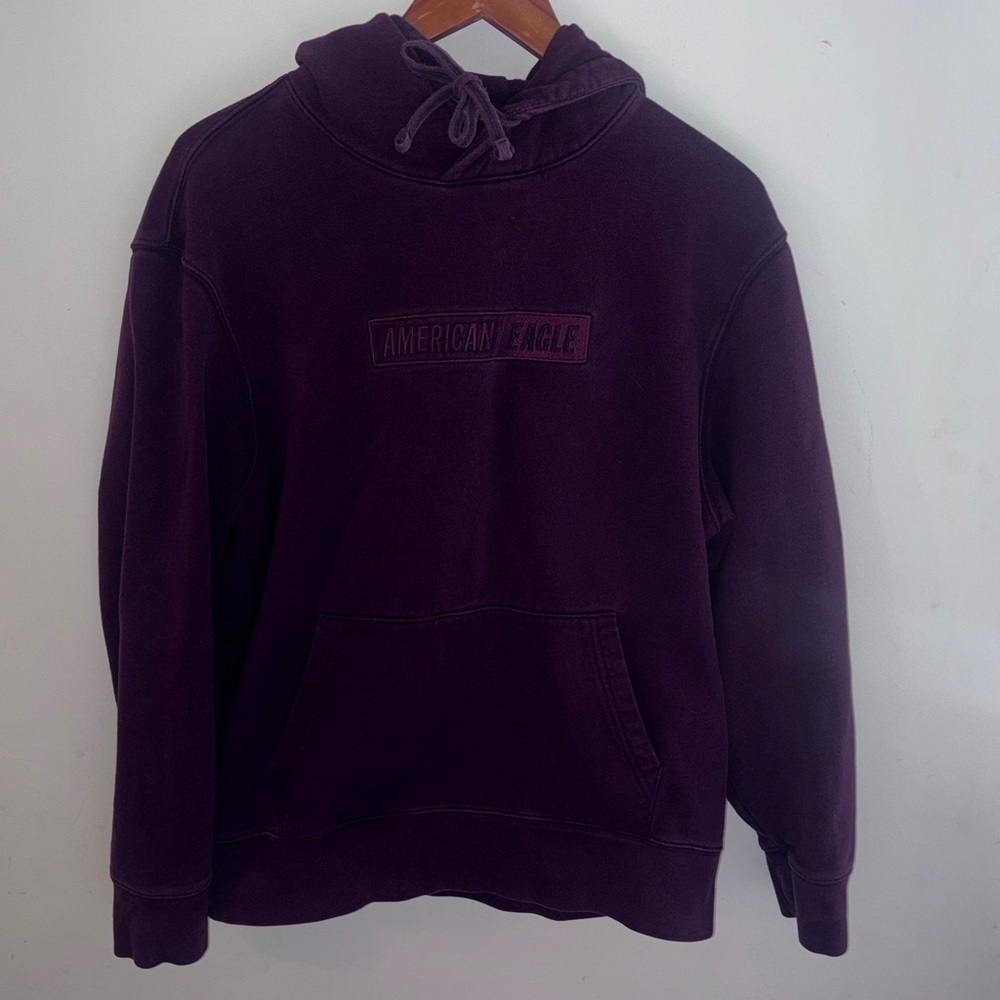 American Eagle Oversized Logo Hoodie Burgundy Size: Large